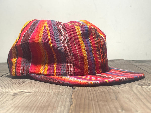 Coney Island 5 panel cap made from Guatemalan hand loom fabric in NYC.