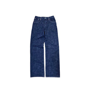 A pair of dark blue indigo denim jeans with a straight-leg fit, shown flat against a solid white background.