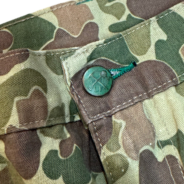 Camouflage frog skin pant pick and shovel tack button