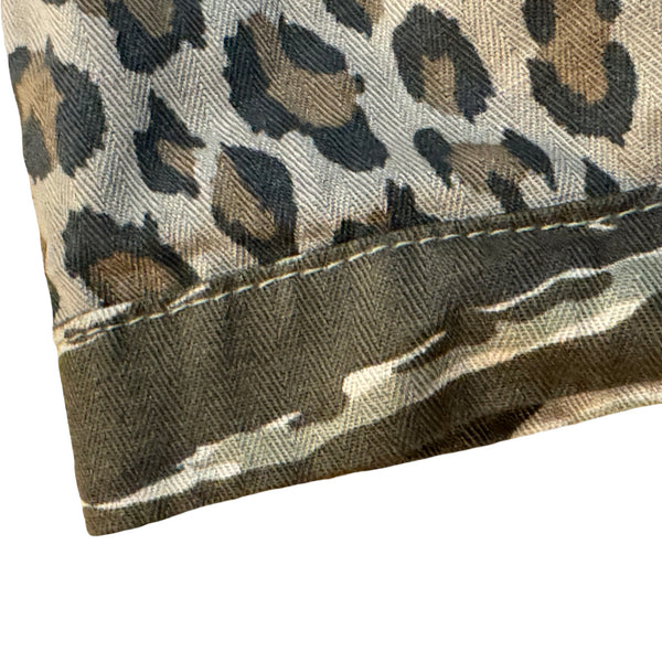 Close-up of a fabric with leopard print and plain pattern