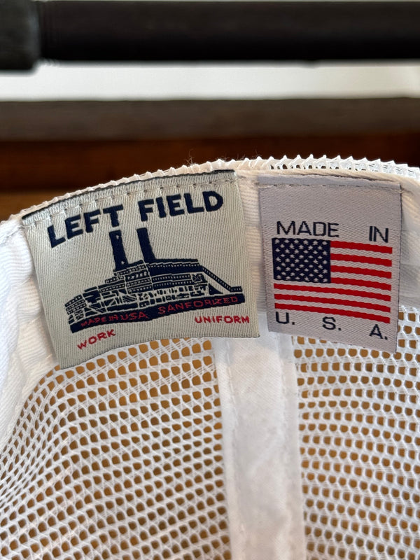 Label on a garment with 'Made in U.S.A.' and 'Left Field' branding.