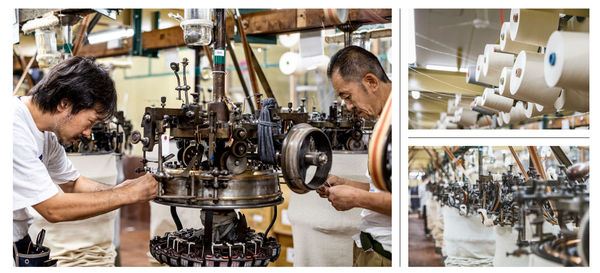 Collage of a factory setting with workers and machinery