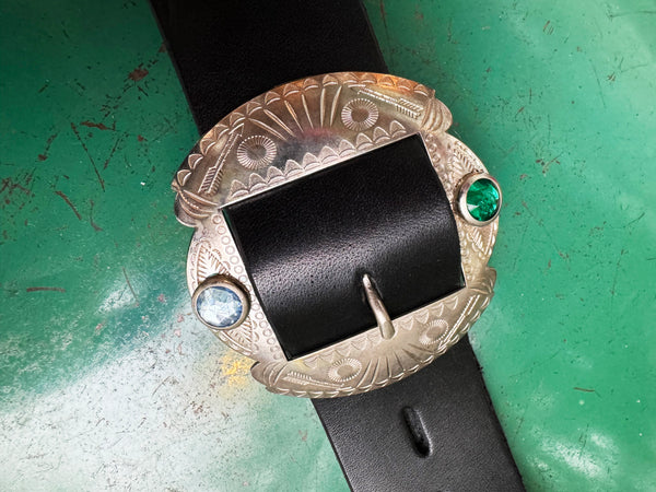 Jeweled & Studded Leather Belt Inspired Pattern from a 50's Motorcycle Kidney Belt Custom Made by HTC