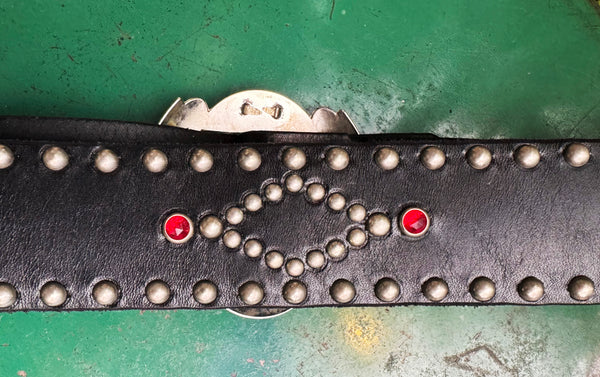 Jeweled & Studded Leather Belt Inspired Pattern from a 50's Motorcycle Kidney Belt Custom Made by HTC