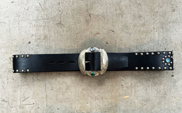 Jeweled & Studded Leather Belt Inspired Pattern from a 50's Motorcycle Kidney Belt Custom Made by HTC