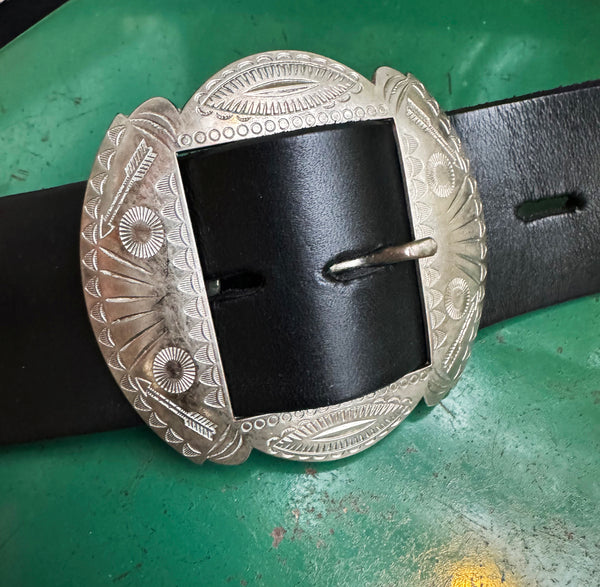 Nickel plated brass concho belt custom made by HTC