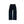 A pair of dark navy blue denim jeans laid flat against a solid white background.