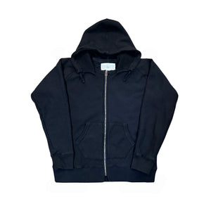 Black hoodie with a brand label on a white background