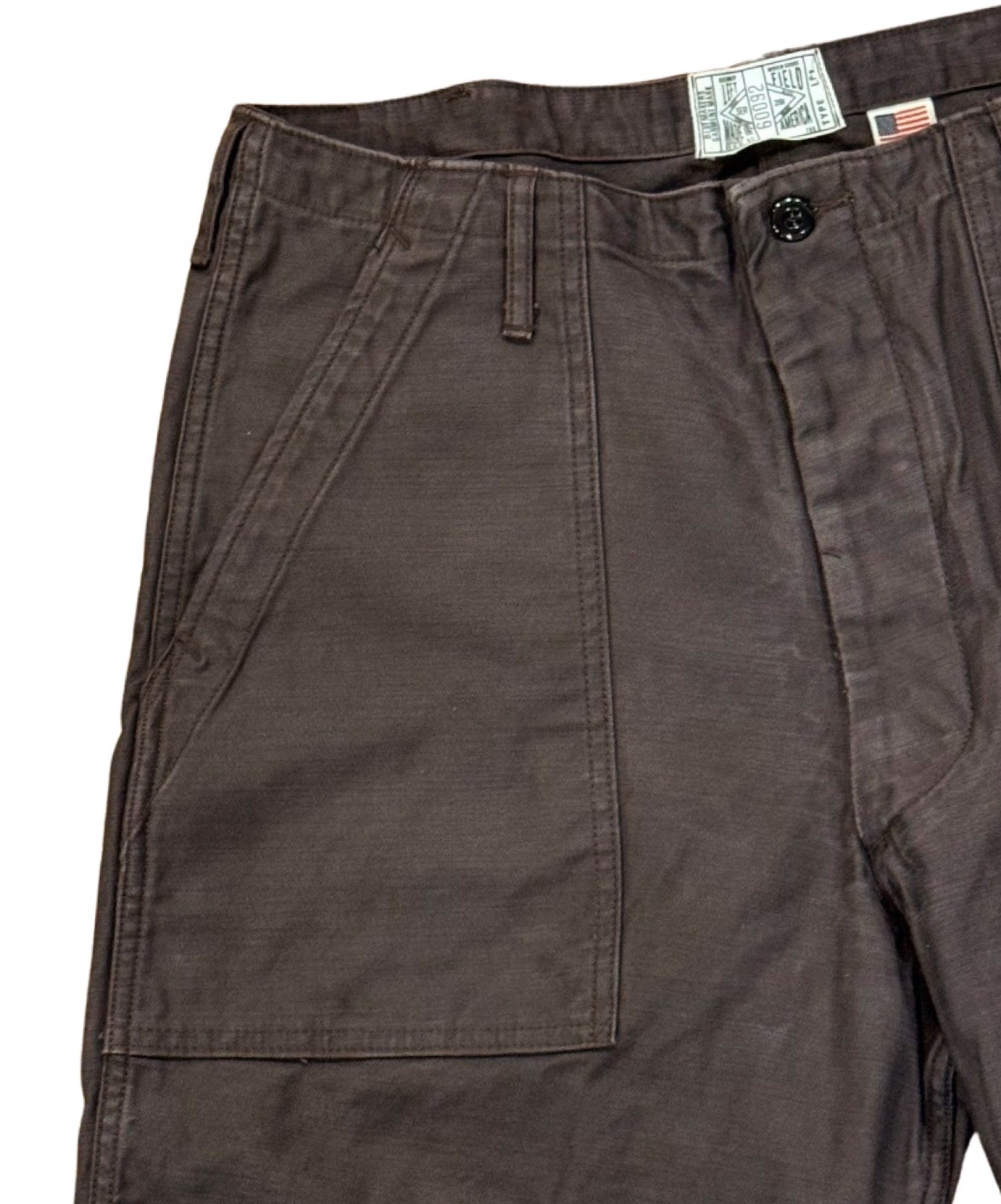 107 60's era GI chinos in 12 oz faded slate Baker Back Cotton 