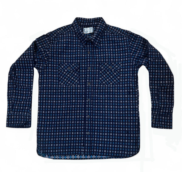 Navy checkered shirt on a white background