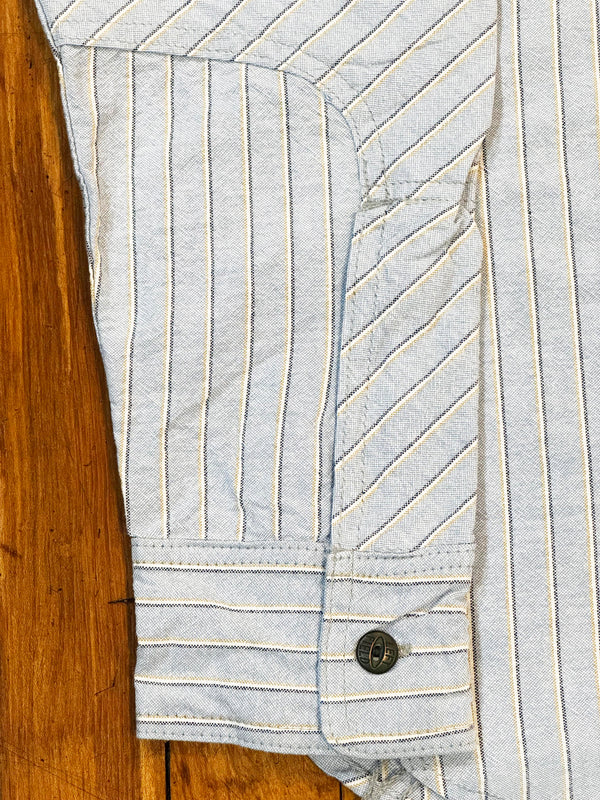 Japanese  Blue with yellow/blue/white Stripe 100% Cotton Dustbowl Work Shirt