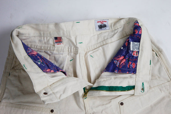 Left Field x Low Timers,  NYC inspired  hand drawn work pants  - Natural Mt Vernon Duck Double Knee Work Uniform  Chino Size 38" running 36"