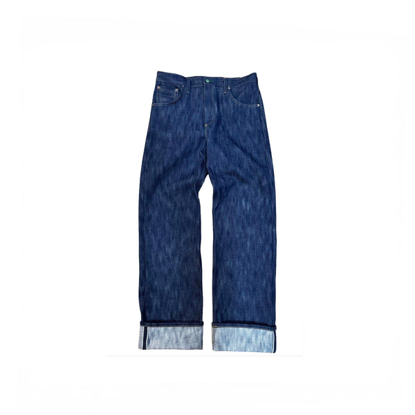 Buckle Back Tokushima Shoai Hank Dyed denim (Natural plant dyed Indigo) in store now!