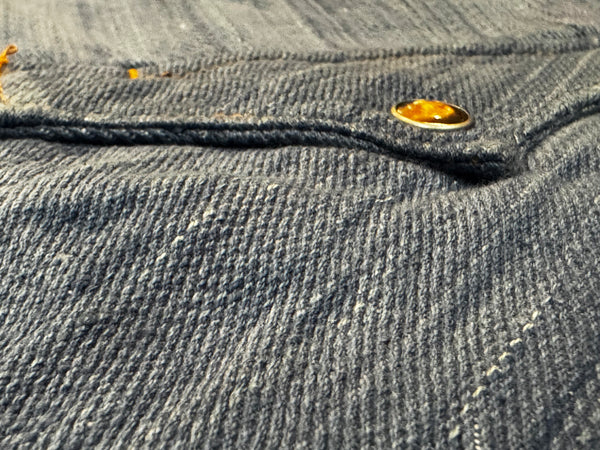 Close-up of a button on a denim fabric