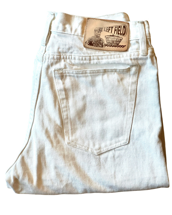 Greaser 12 oz Japanese Kurabo washed White Denim w/ red selvedge