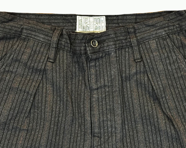 Japanese black and brown stripe twill Wide leg single pleat 40's work trouser