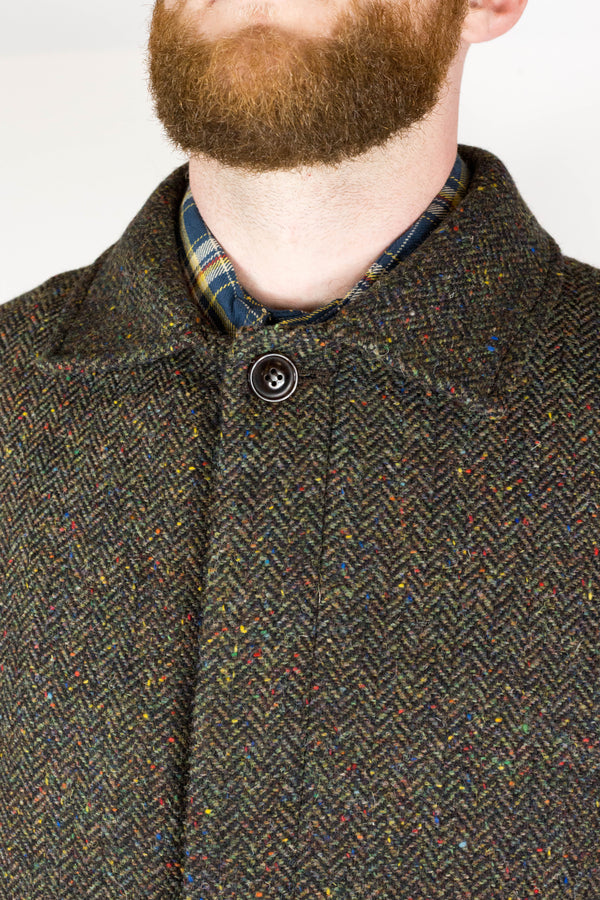 Olive herringbone Irish Tweed Wool Coat
