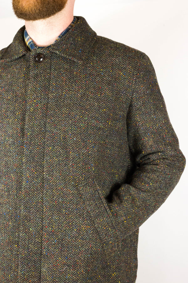 Olive herringbone Irish Tweed Wool Coat