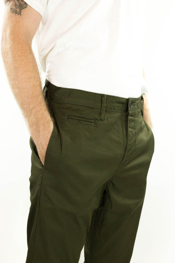 Coal Miner Olive 9 oz Japanese stretch sateen twill