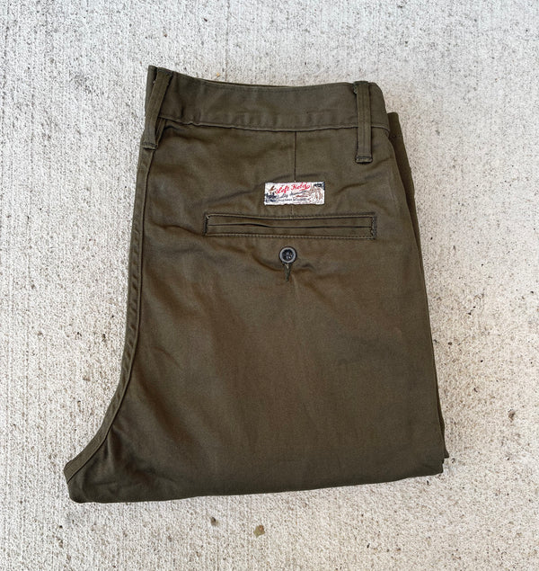 Coal Miner Olive 9 oz Japanese stretch sateen twill