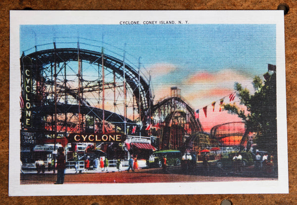 Cyclone, Coney Island N.Y. Heavy Linen reproduction Post Card