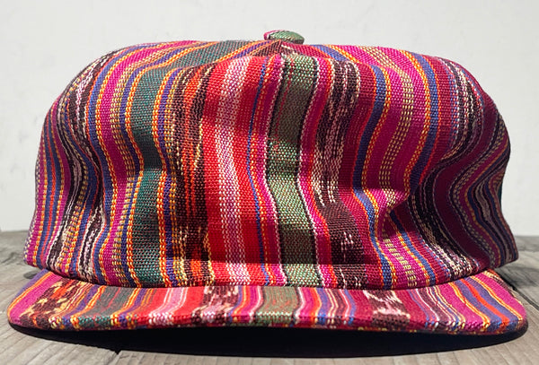 Rockaway beach 5 panel cap made from Guatemalan hand loom fabric in NYC.