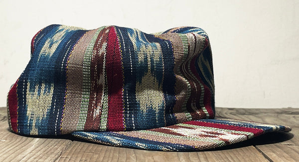 Long Beach 5 panel cap made from Guatemalan hand loom fabric in NYC.