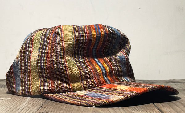 Ft. Tilden Beach 5 panel cap made from Guatemalan hand loom fabric in NYC.
